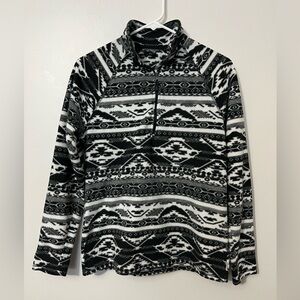 Eddie Bauer Aztec Black and White Print Quarter-Zip Fleece Pullover